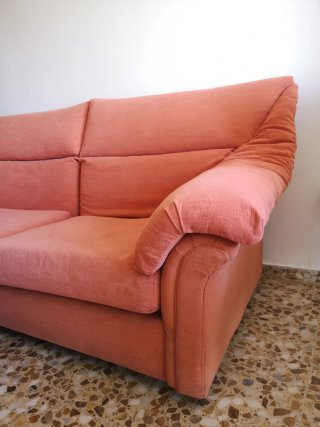 Sofas 3 y 2 plazas chenilla color rosa naranja