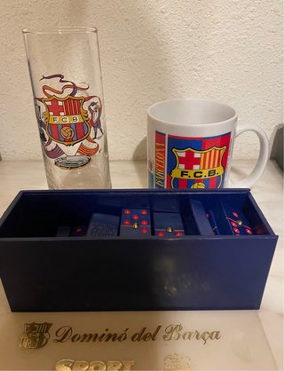 Lote FC Barcelona: Dominó, Taza y Vaso