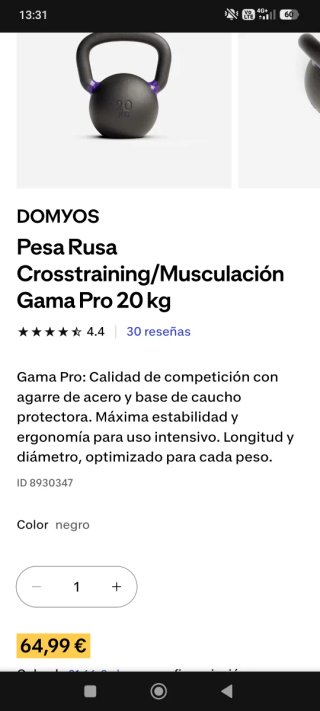 Pesa Rusa DOMYOS 20 kg