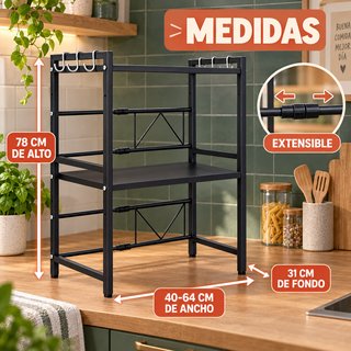 Estantería 3 Niveles Microondas Negra