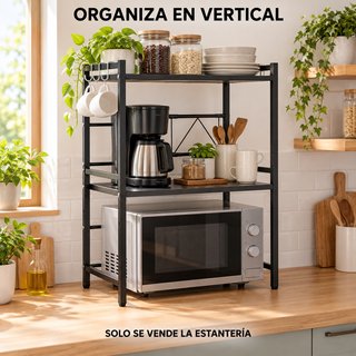 Estantería 3 Niveles Microondas Negra