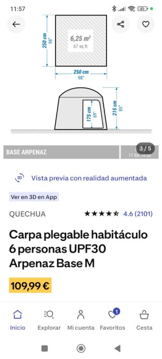 Carpa Quechua Base Arpenaz para 6 personas