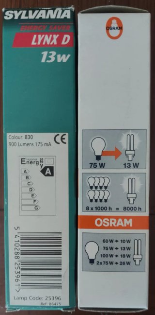4 Lampadine Osram Sylvania 13W G24d1