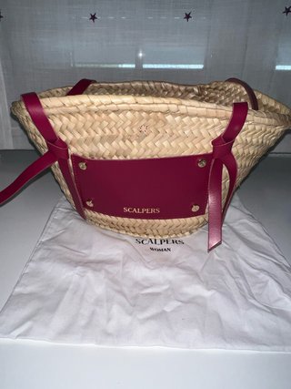 Bolso Capazo Rafia y Piel Granate Scalpers