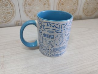 Taza cerámica souvenir Valencia azul y blanco