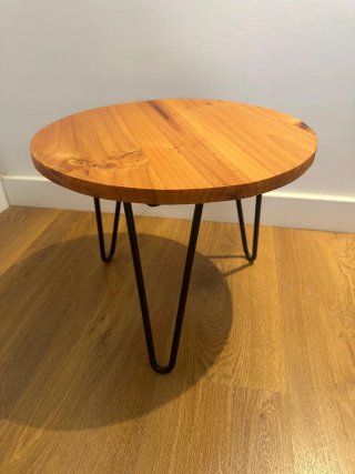 Taburete madera artesanal patas metal