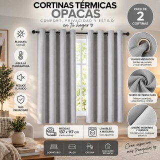 Pack 2 Cortinas Térmicas Opacas 137x117cm Gris
