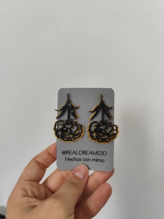 Pendientes Clavel 3D Negro y Dorado