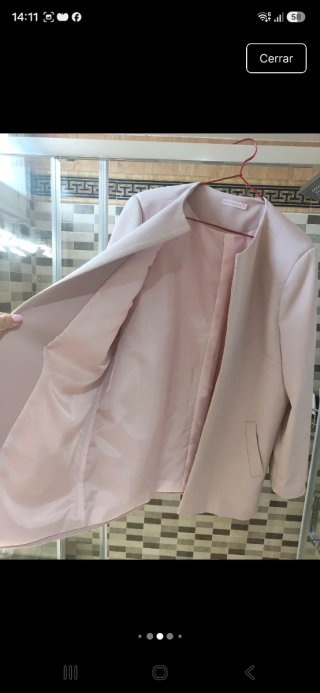 Traje chaqueta levita beige/rosa