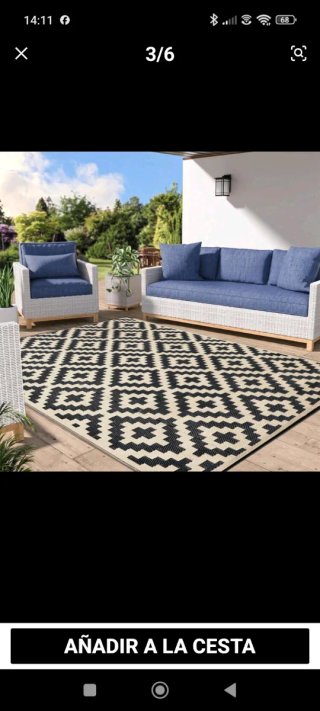 Alfombra exterior geométrica beige y negra