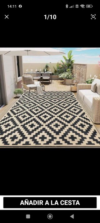 Alfombra exterior geométrica beige y negra