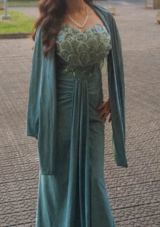 Vestido de fiesta verde azulado