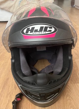 Casco Moto HJC Negro y Rosa