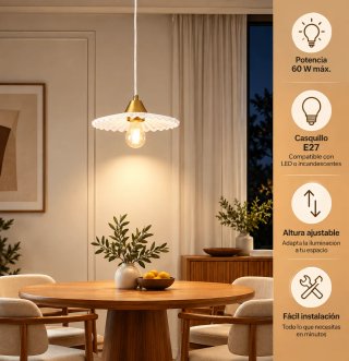 Lámpara colgante de cristal blanco/dorado E27