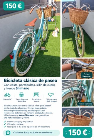 Bicicleta Clásica Paseo 26 Cesta Shimano