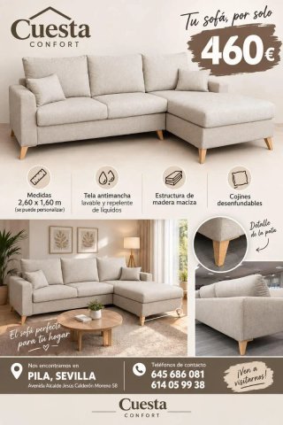 Sofá Chaiselongue Con Patas Altas