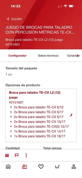Juego Brocas TE-CX L2 (12) Hilti