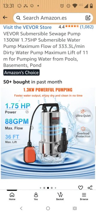 Bomba de agua sumergible VEVOR 1300W