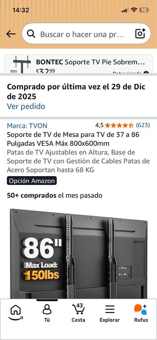 Soporte TV Mesa TVON 37-86