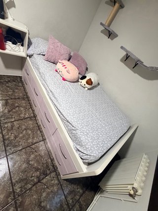 Cama elevada 105 cm con cajones y cajonera