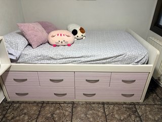 Cama elevada 105 cm con cajones y cajonera