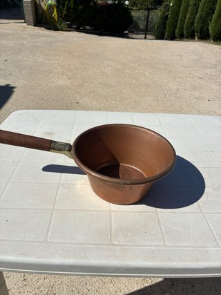 Paiolo rame vintage manico legno