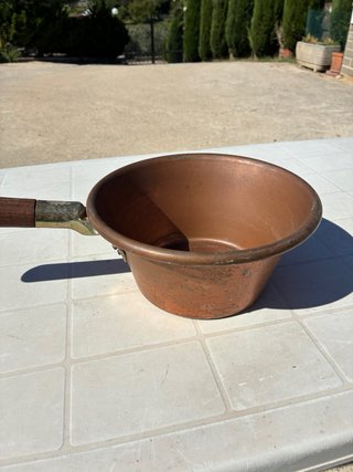 Paiolo rame vintage manico legno