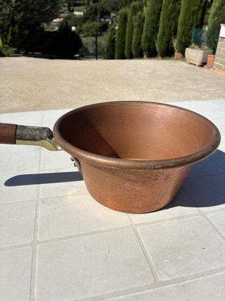 Paiolo rame vintage manico legno