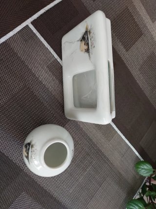 Juego tocador marco y jarrón porcelana