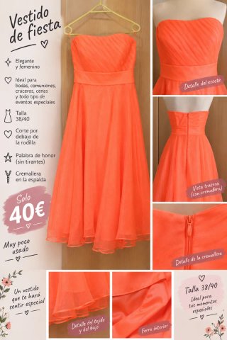 Vestido de fiesta naranja talla 38/40