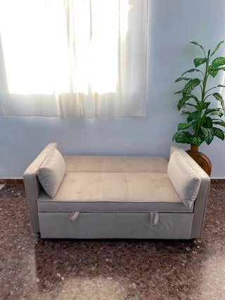 Sofá Cama Beige 2 Plazas terciopelo