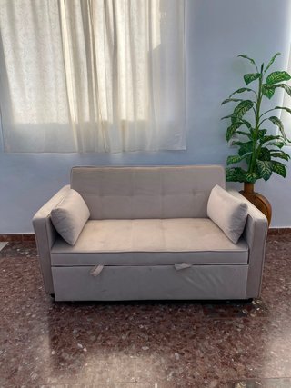 Sofá Cama Beige 2 Plazas terciopelo