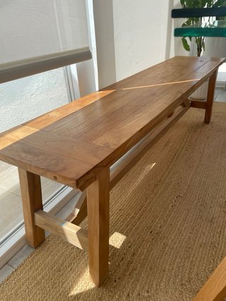 Mesa comedor cristal + 4 sillas madera + banco