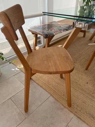 Mesa comedor cristal + 4 sillas madera + banco