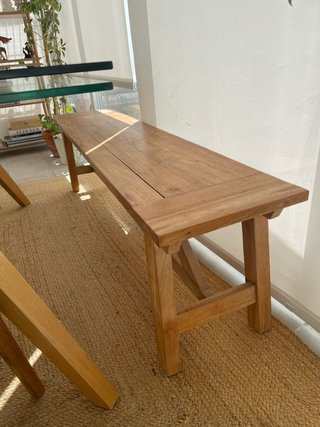 Mesa comedor cristal + 4 sillas madera + banco