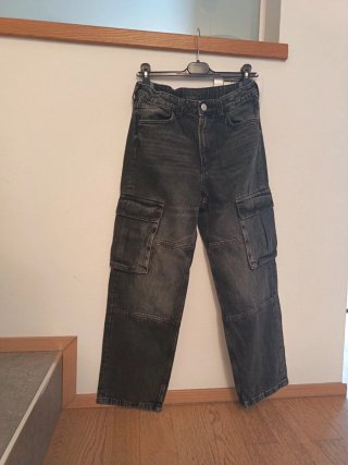 Jeans Cargo H&M Grigio Scuro/Nero