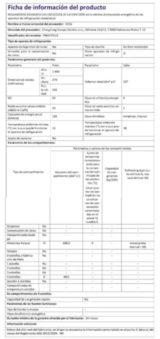 Frigorífico Compacto Chiq 157L Clase E