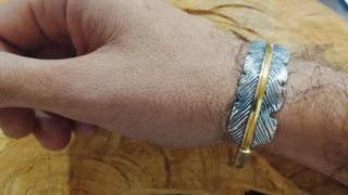 Pulsera Bronce Pluma Tallada