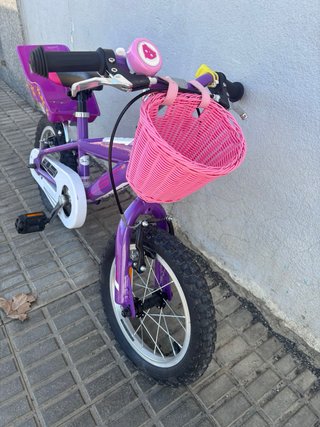 Bicicleta Infantil Morada con Cesta y Sillín Trase
