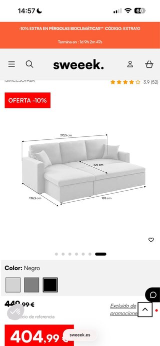 Sofá cama de 3 cuerpos, con baúl