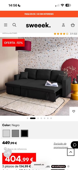 Sofá cama de 3 cuerpos, con baúl