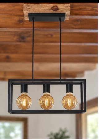 Lámpara colgante de hierro y madera