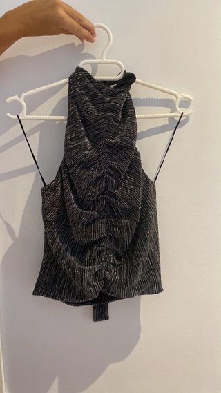 Top Zara Brillo Negro y Plateado
