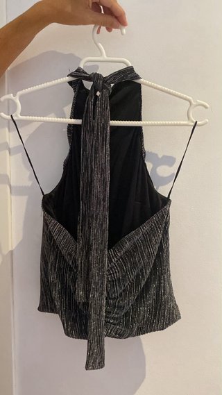 Top Zara Brillo Negro y Plateado