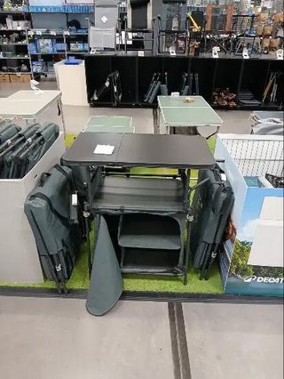 Mueble de cocina de camping L, plegable y con mampara