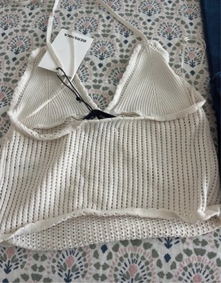 Conjunto Top Blanco y Pantalón Azul Talla M