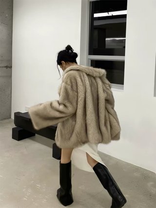 Abrigo Piel Sintética Imitación Zorro Beige