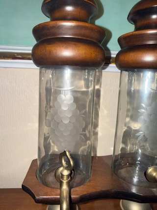 Dispensador doble vintage madera y cristal