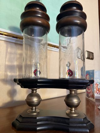 Dispensador doble vintage madera y cristal