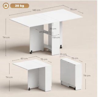 Mesa Comedor Plegable con Ruedas con estantes